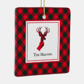 Buffel Plaid Herten Rood Gepersonaliseerde Kerstmi Keramisch Ornament (Rechts)