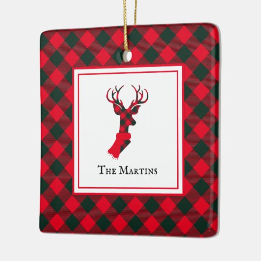 Buffel Plaid Herten Rood Gepersonaliseerde Kerstmi Keramisch Ornament (Links)