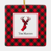 Buffel Plaid Herten Rood Gepersonaliseerde Kerstmi Keramisch Ornament (Voorkant)