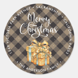 Buffel Plaid Kerst retour adreslabels Ronde Sticker