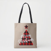 Buffel Plaid Kerstboom Kraft Tote Bag (Voorkant)