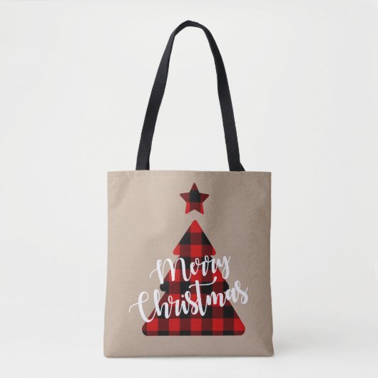 Buffel Plaid Kerstboom Kraft Tote Bag (Voorkant)