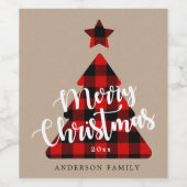 Buffel Plaid Kerstboom Kraft Wijn Etiket (Enkel label)