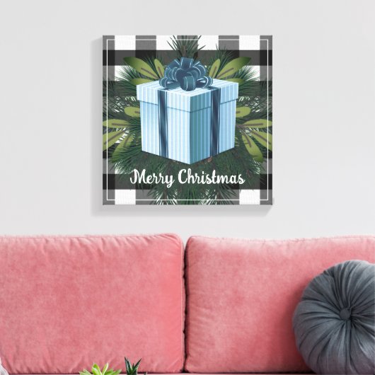 Buffel Plaid Kerstcadeau | Blauw Canvas Afdruk (Insitu (Woonkamer))