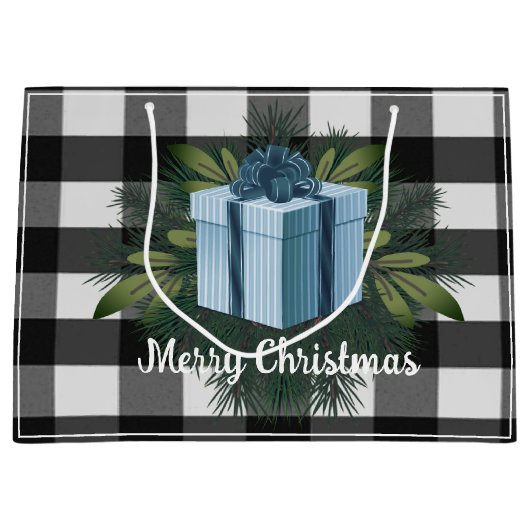 Buffel Plaid Kerstcadeau | Blauw Groot Cadeauzakje (Voorkant)