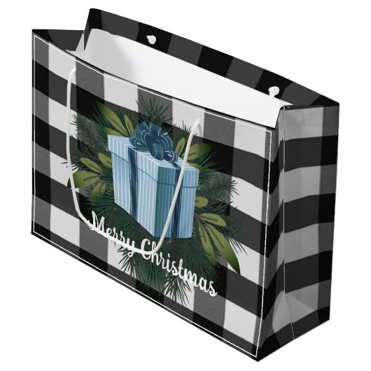 Buffel Plaid Kerstcadeau | Blauw Groot Cadeauzakje (Voorkant Gekanteld)