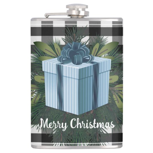 Buffel Plaid Kerstcadeau | Blauw Heupfles (Voorkant)