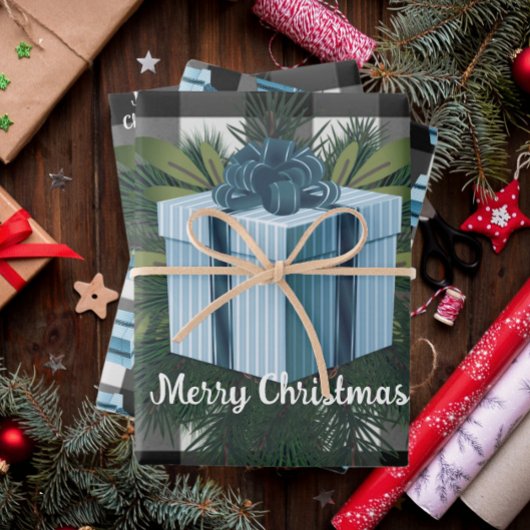 Buffel Plaid Kerstcadeau | Blauw Inpakpapier Vel