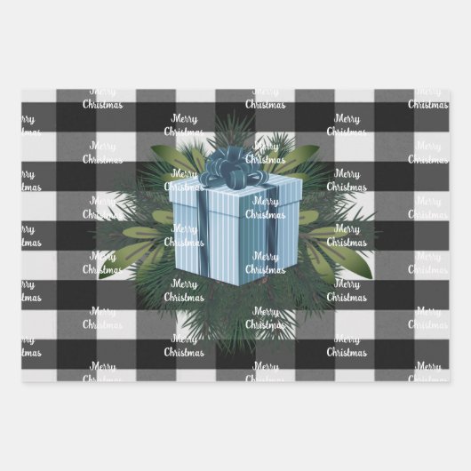 Buffel Plaid Kerstcadeau | Blauw Inpakpapier Vel (Voorkant 3)