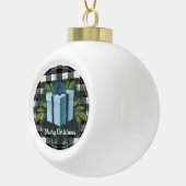 Buffel Plaid Kerstcadeau | Blauw Keramische Bal Ornament (Rechts)