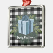 Buffel Plaid Kerstcadeau | Blauw Metalen Ornament (Links)