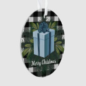 Buffel Plaid Kerstcadeau | Blauw Ornament (voorkant)