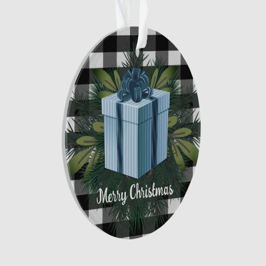 Buffel Plaid Kerstcadeau | Blauw Ornament (voorkant)