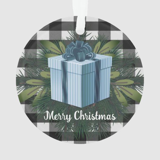 Buffel Plaid Kerstcadeau | Blauw Ornament (achterkant)