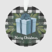 Buffel Plaid Kerstcadeau | Blauw Ornament (voorkant)
