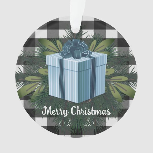 Buffel Plaid Kerstcadeau | Blauw Ornament (voorkant)