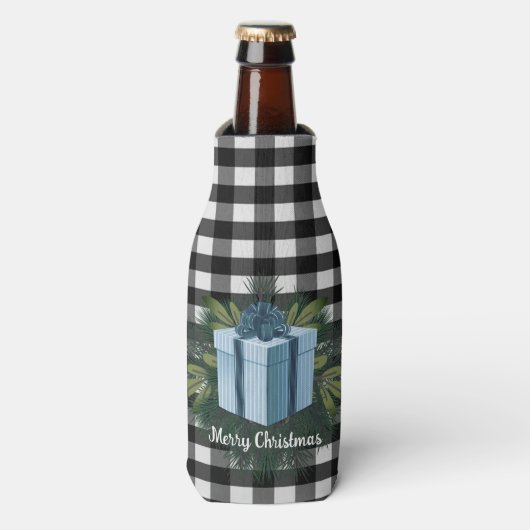 Buffel Plaid Kerstcadeau | Blauwe vakantie Flesjeskoeler (Fles Voorkant)