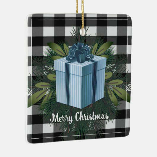 Buffel Plaid Kerstcadeau | Blauwe vakantie Keramisch Ornament (Rechts)