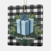 Buffel Plaid Kerstcadeau | Blauwe vakantie Keramisch Ornament (Links)