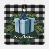 Buffel Plaid Kerstcadeau | Blauwe vakantie Keramisch Ornament (Achterkant)