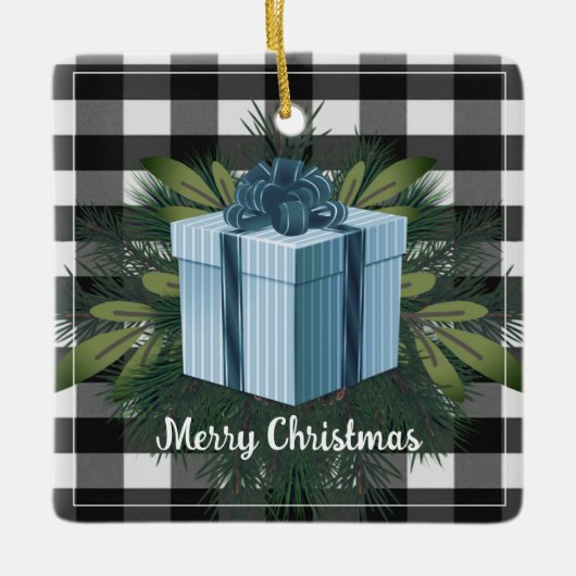 Buffel Plaid Kerstcadeau | Blauwe vakantie Keramisch Ornament (Voorkant)