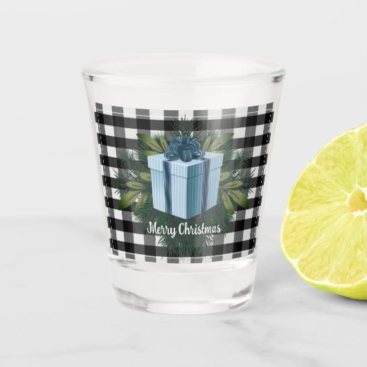 Buffel Plaid Kerstcadeau | Blauwe vakantie Shot Glas (Voorkant)