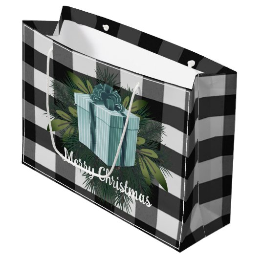 Buffel Plaid Kerstcadeau | BLAUWGROEN Groot Cadeauzakje (Voorkant Gekanteld)