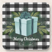 Buffel Plaid Kerstcadeau | Blauwgroen vakantie Bier Onderzetter (Voorkant)