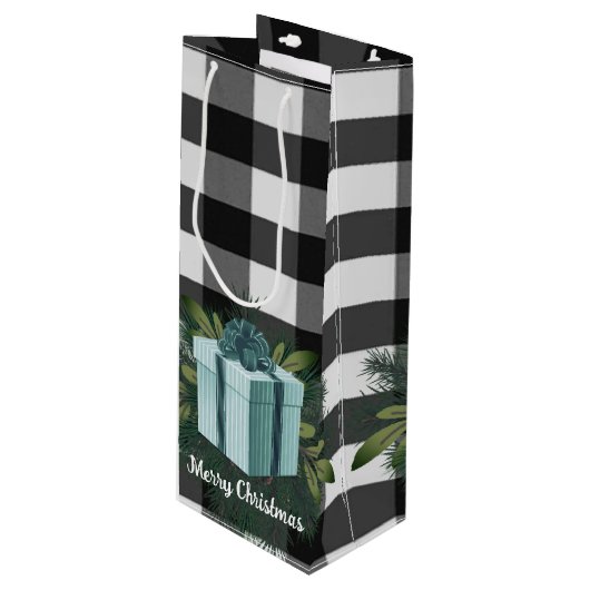 Buffel Plaid Kerstcadeau | Blauwgroen vakantie Wijn Cadeautas (Voorkant Gekanteld)