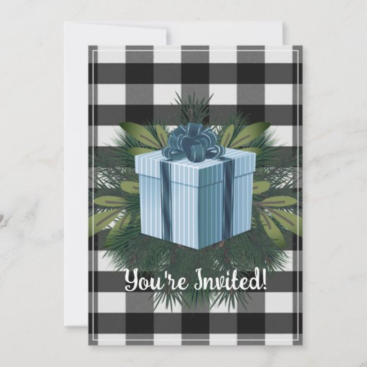 Buffel Plaid Kerstcadeau | Blue Holiday Party Kaart (Voorkant)