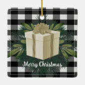 Buffel Plaid Kerstcadeau | Gouden vakantie Keramisch Ornament (Achterkant)