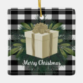 Buffel Plaid Kerstcadeau | Gouden vakantie Keramisch Ornament (Voorkant)