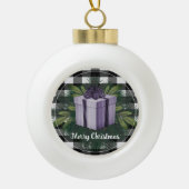 Buffel Plaid Kerstcadeau | PAARSE Keramische Bal Ornament (Voorkant)