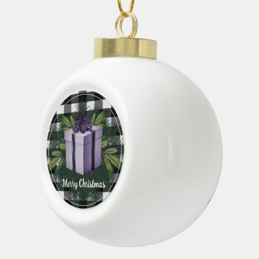 Buffel Plaid Kerstcadeau | PAARSE Keramische Bal Ornament (Rechts)
