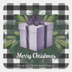 Buffel Plaid Kerstcadeau Paarse kerst Vierkante Sticker