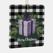 Buffel Plaid Kerstcadeau | Paarse vakantie Keramisch Ornament (Rechts)