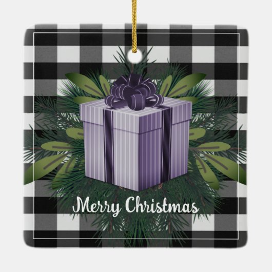 Buffel Plaid Kerstcadeau | Paarse vakantie Keramisch Ornament (Achterkant)