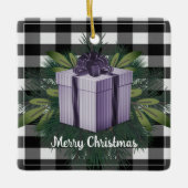 Buffel Plaid Kerstcadeau | Paarse vakantie Keramisch Ornament (Voorkant)