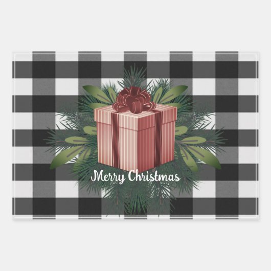 Buffel Plaid Kerstcadeau | Rood Inpakpapier Vel (Voorkant)