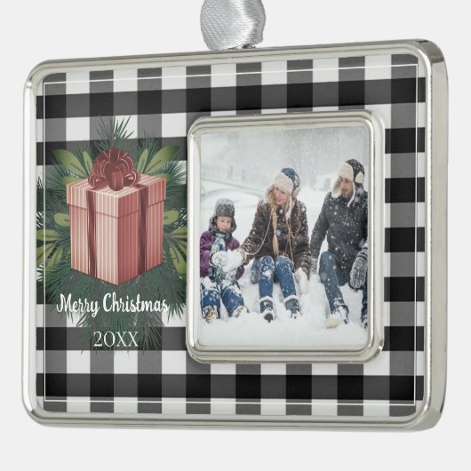 Buffel Plaid Kerstcadeau | Rood Verzilverd Omlijst Ornament (Links)