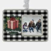 Buffel Plaid Kerstcadeau | Rood Verzilverd Omlijst Ornament (Voorkant)