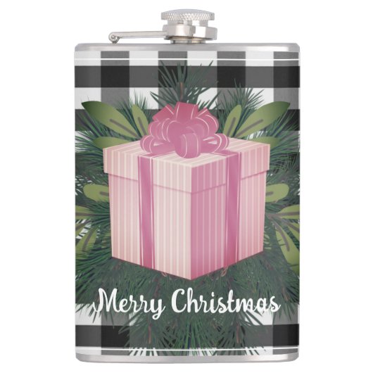 Buffel Plaid Kerstcadeau | roze Heupfles (Voorkant)