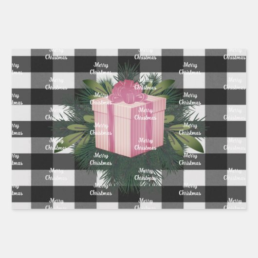 Buffel Plaid Kerstcadeau | roze Inpakpapier Vel (Voorkant 3)