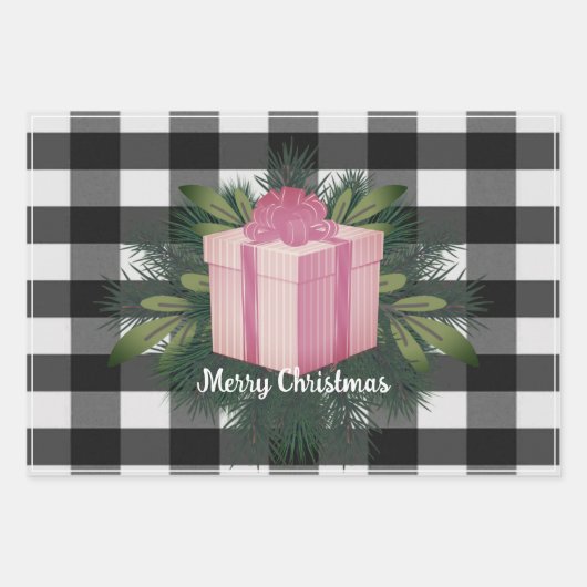 Buffel Plaid Kerstcadeau | roze Inpakpapier Vel (Voorkant)