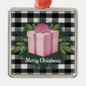 Buffel Plaid Kerstcadeau | roze Metalen Ornament (Voorkant)