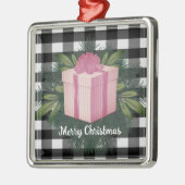 Buffel Plaid Kerstcadeau | roze Metalen Ornament (Links)