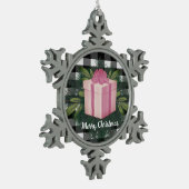 Buffel Plaid Kerstcadeau | roze Tin Sneeuwvlok Ornament (Links)