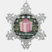 Buffel Plaid Kerstcadeau | roze Tin Sneeuwvlok Ornament (Voorkant)