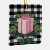 Buffel Plaid Kerstcadeau | Roze Vakantie Keramisch Ornament (Rechts)