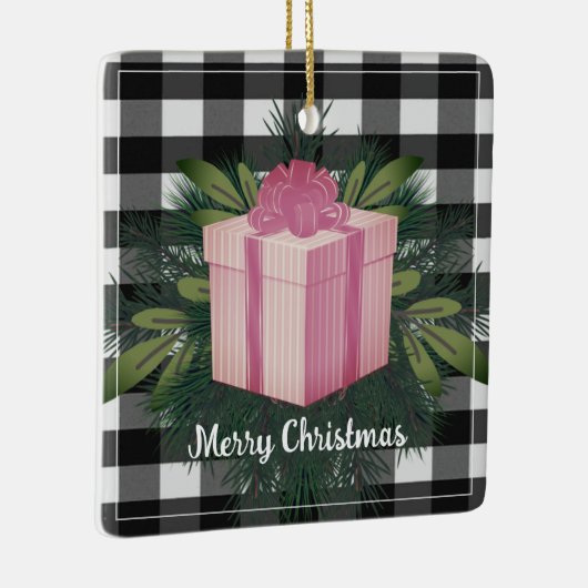 Buffel Plaid Kerstcadeau | Roze Vakantie Keramisch Ornament (Rechts)